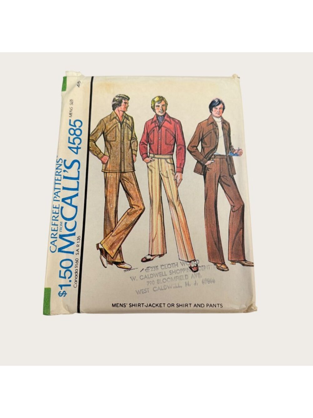 Vintage 1970s McCalls Sewing Pattern 4585 Mens Jacket Shirt Pants Size 46 Uncut